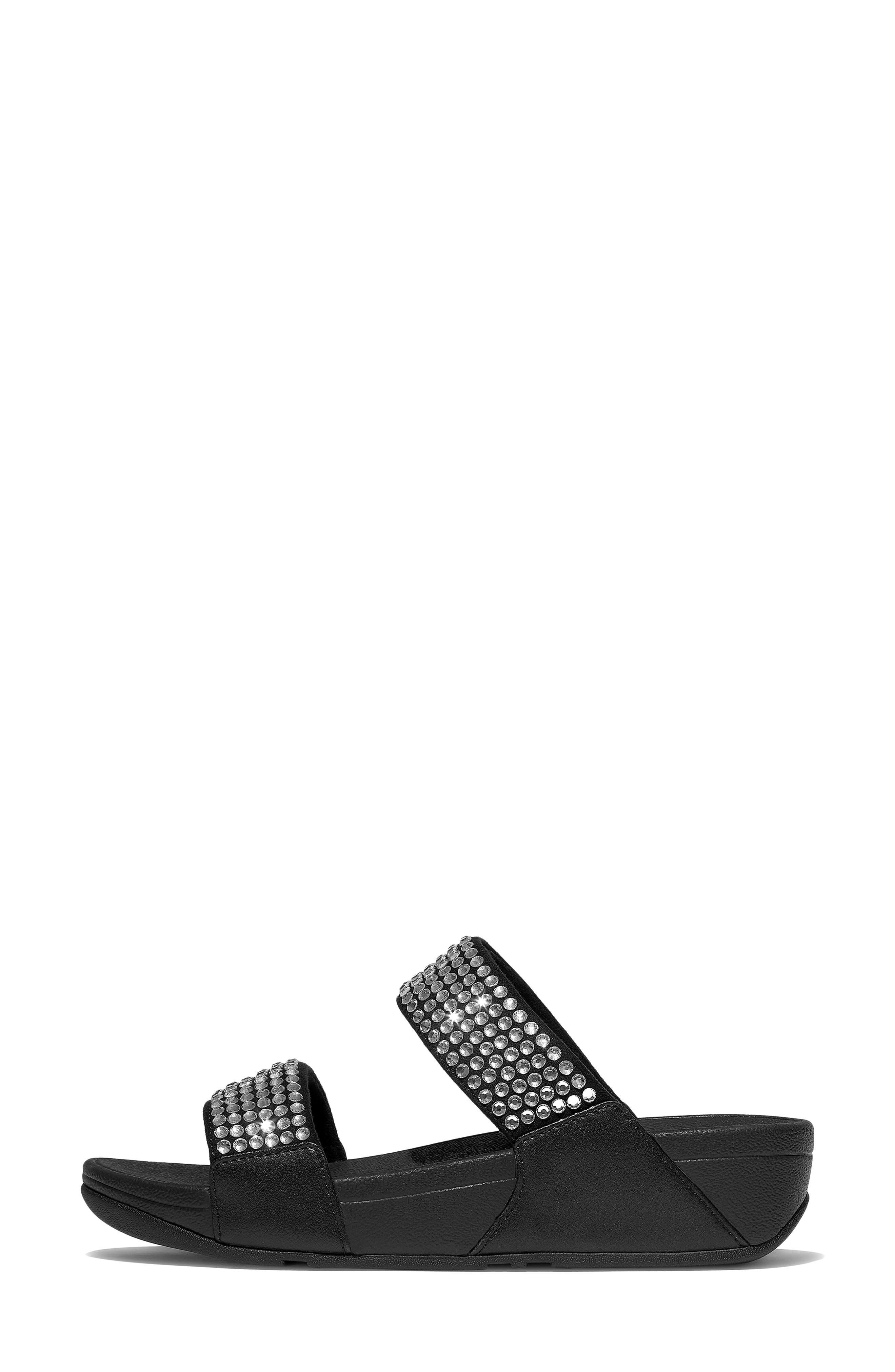 Lulu Maxi Crystal Covered Slide Sandal, Alternate, color, BLACK