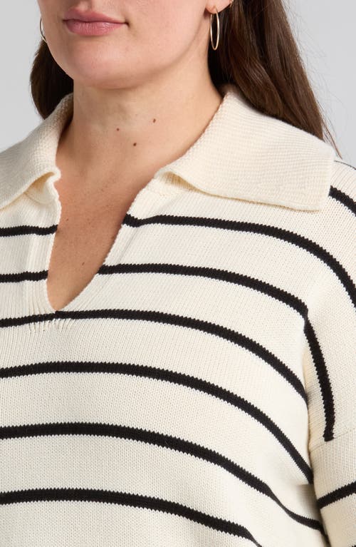 Nordstrom Stripe Cotton & Cashmere Sweater In Ivory Pristine- Black Stp