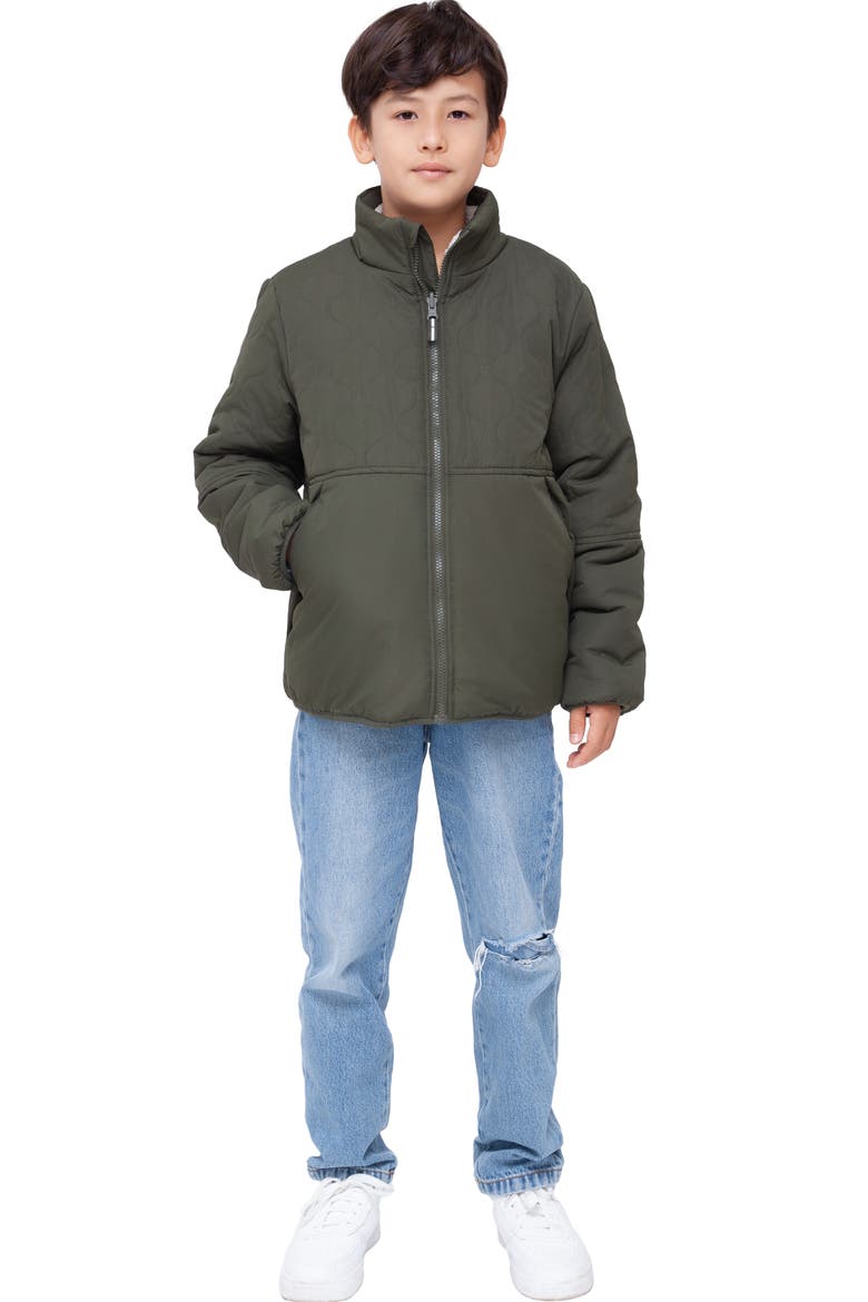 Kids' Reversible Warm Fleece Puffer Jacket, Alternate, color, Olive