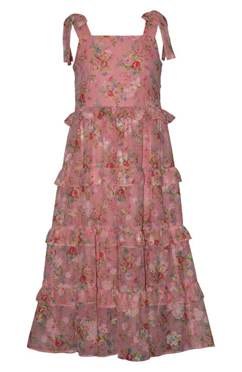Kids' Metallic Floral Tiered Party Dress (Big Kid)