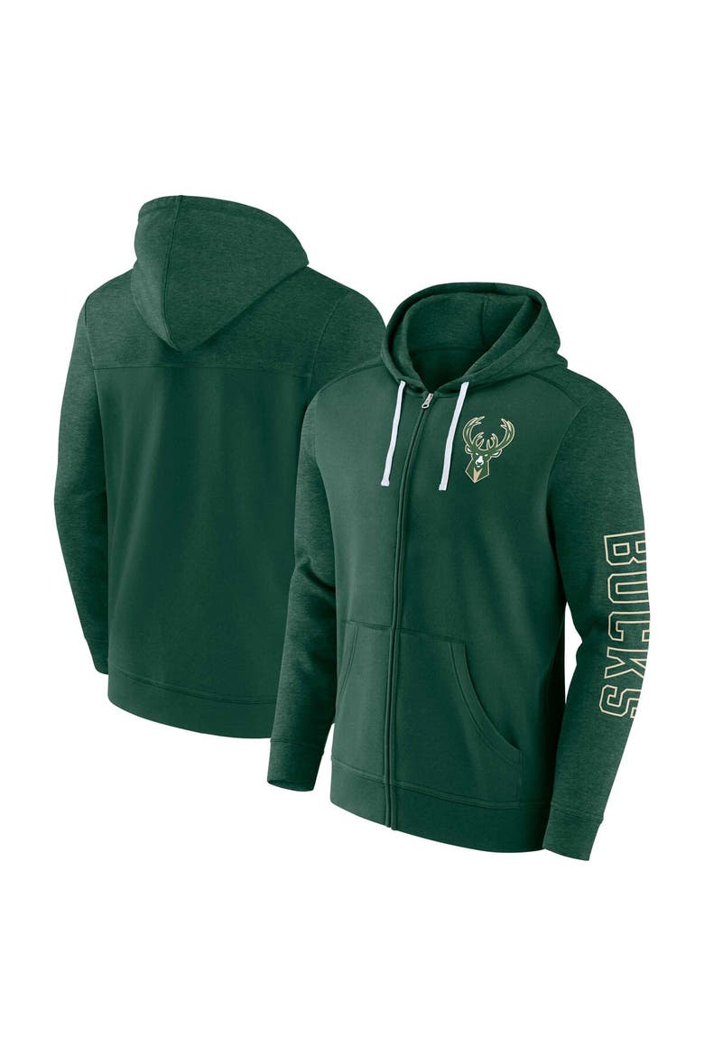 Men's Fanatics Branded Hunter Green Milwaukee Bucks Offensive Line Up Full-Zip Hoodie, Main, color, Hunter Green