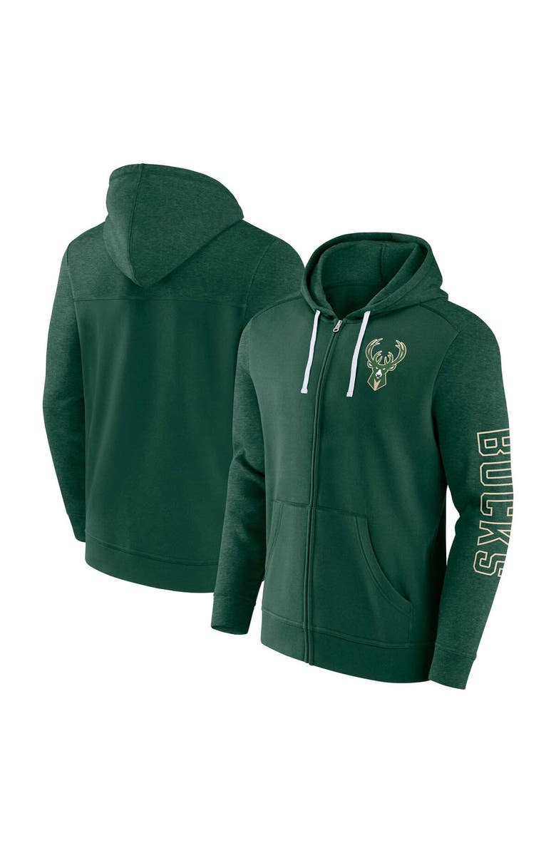 FANATICS Men's Fanatics Branded Hunter Green Milwaukee Bucks Offensive Line Up Full-Zip Hoodie, Main, color, Hunter Green