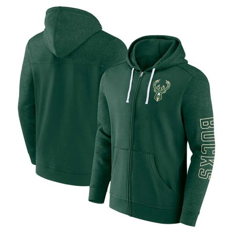 Men's Fanatics Branded Hunter Green Milwaukee Bucks Offensive Line Up Full-Zip Hoodie