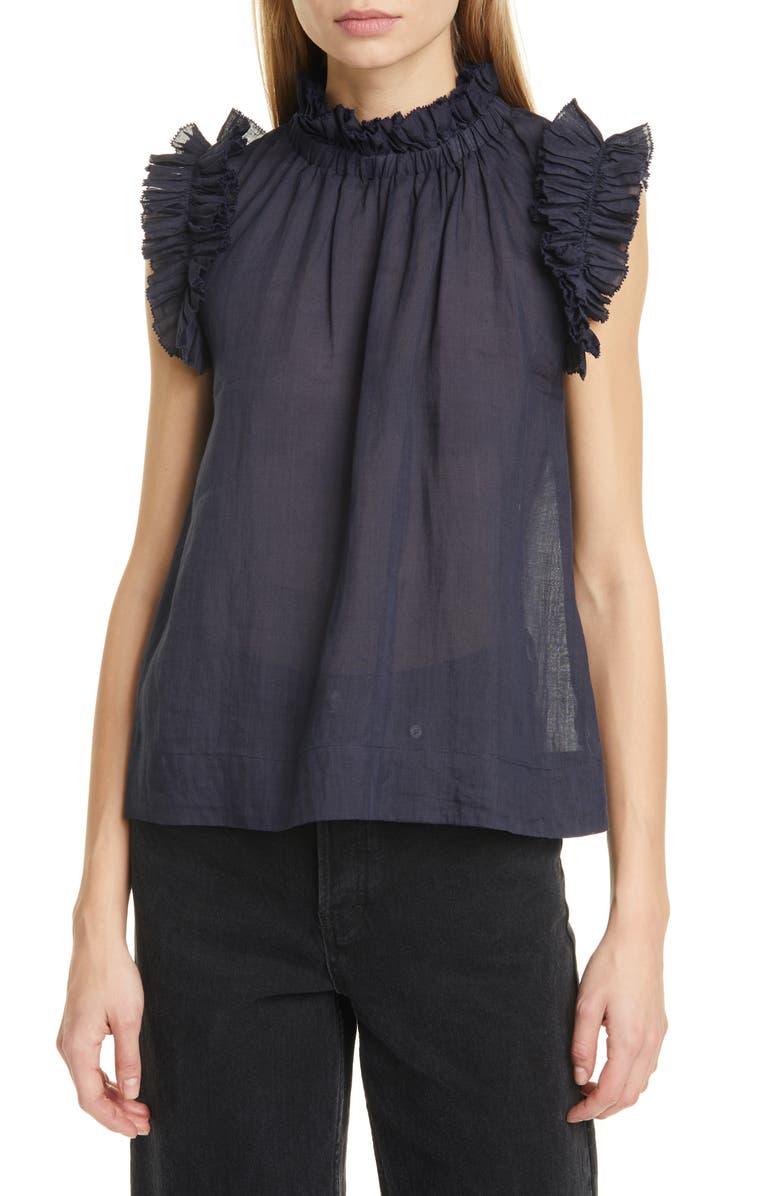 Sea Lucy Ruffle Cotton Top, Main, color,