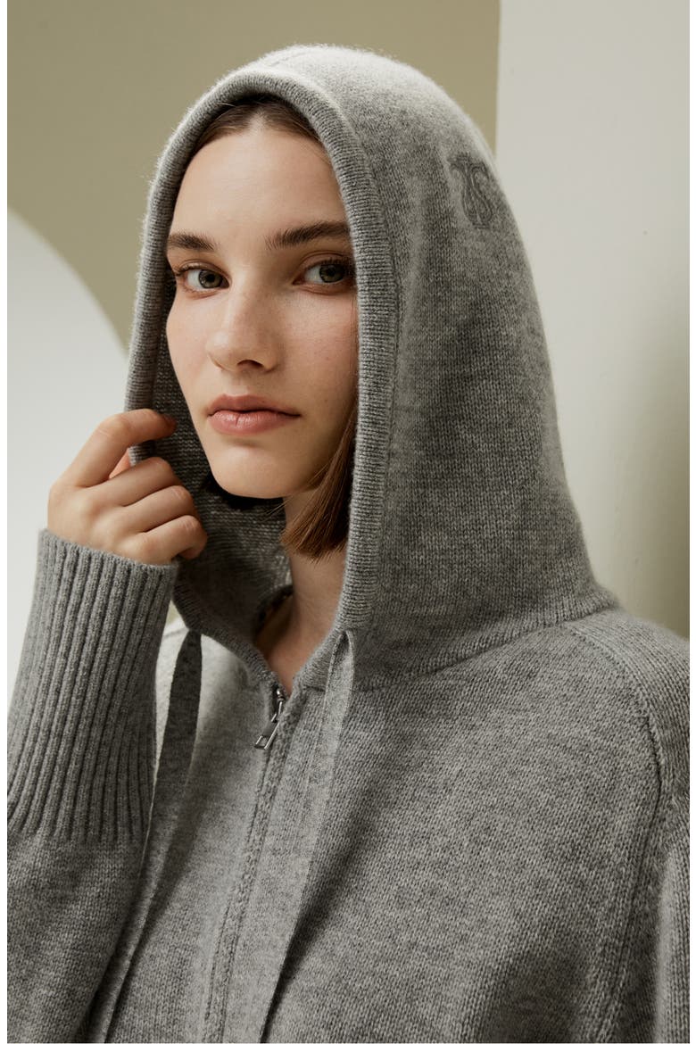 Women's Short Zip-Up Wool Cashmere Hoodie, Alternate, color, Light Gray
