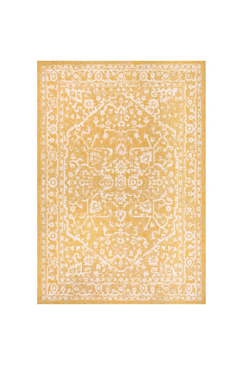 Malta Bohemian Medallion Textured Weave Indoor/Outdoor Area Rug, Alternate, color, Yellow/Cream