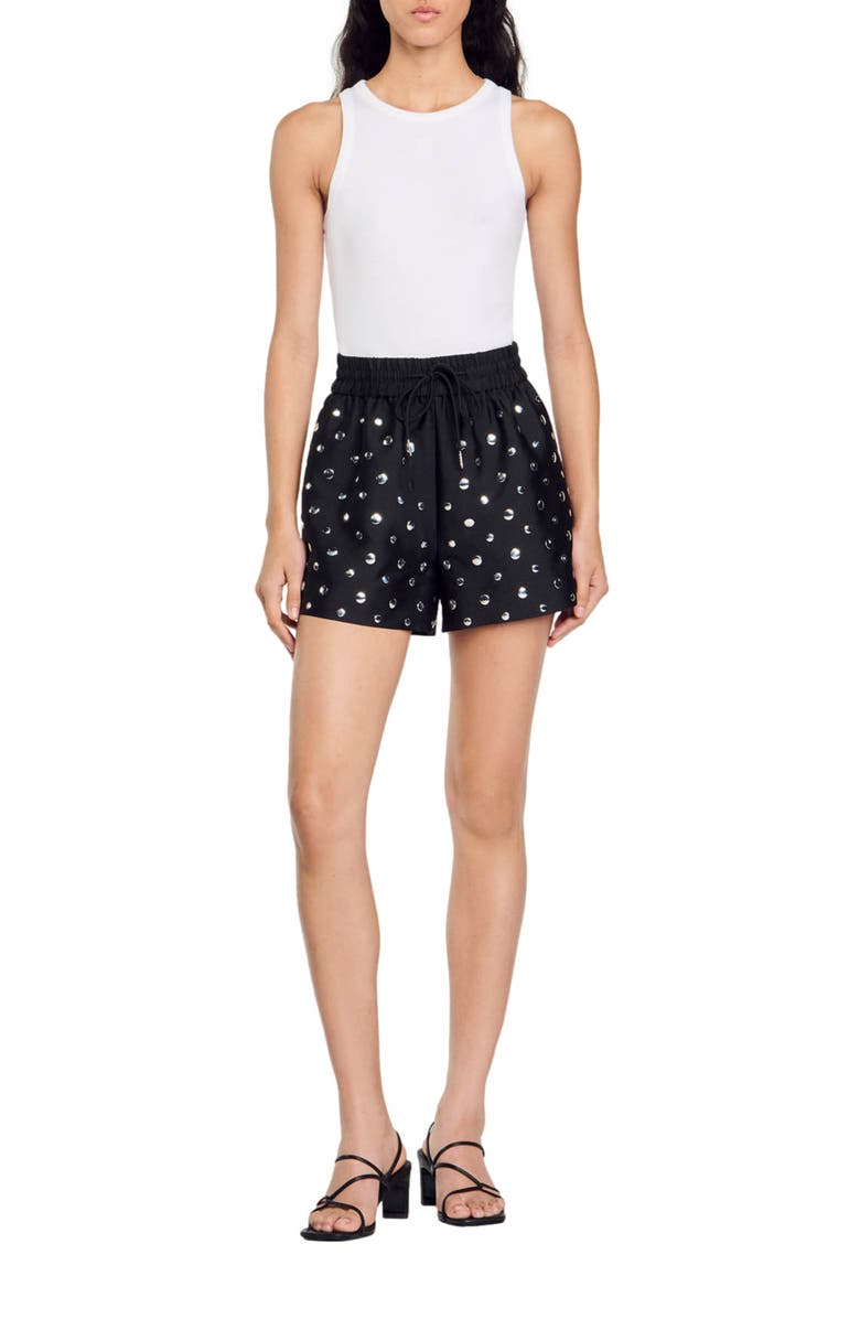 SANDRO Large round stud shorts, Main, color, 