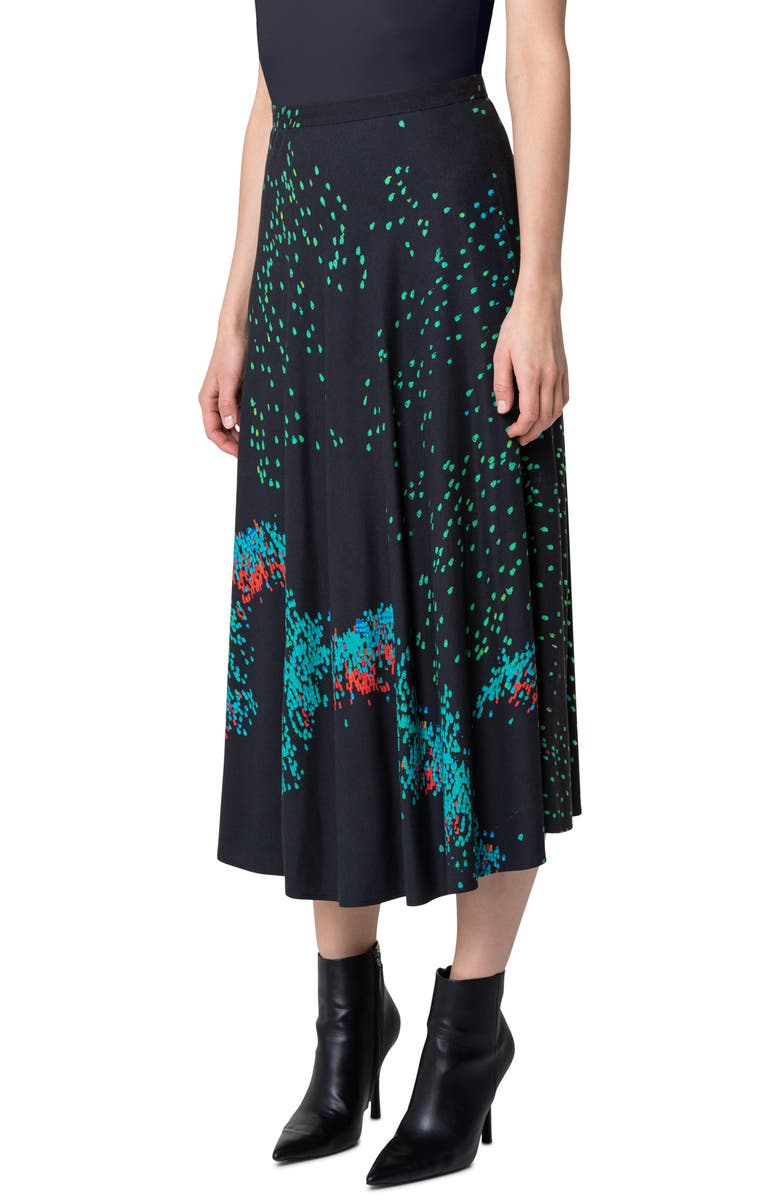 Akris punto Butterfly Print A-Line Midi Skirt, Alternate, color, Black-Multi