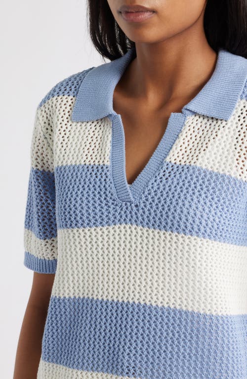 Beachlunchlounge Skye Stripe Crochet Polo In Blue