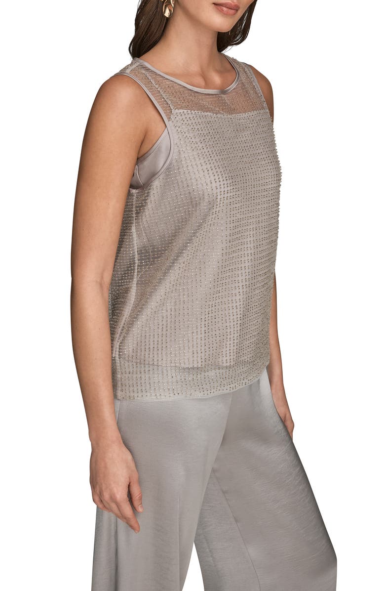 Donna Karan New York Beaded Mesh Sleeveless Top, Alternate, color, White/ Silver