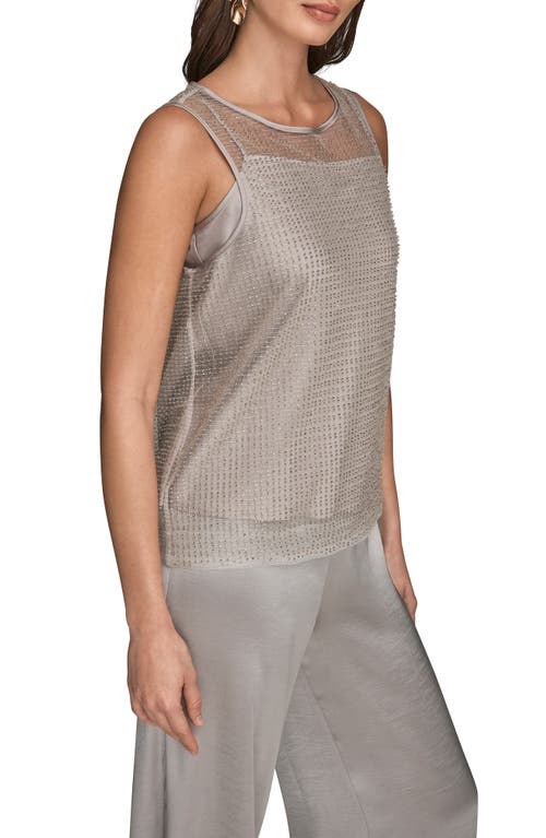 Donna Karan New York Beaded Mesh Sleeveless Top In Silver