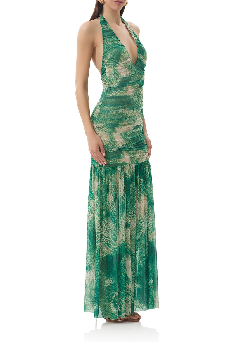 Lapointe Snakeskin Print Halter Dress, Alternate, color, GREEN SNAKE