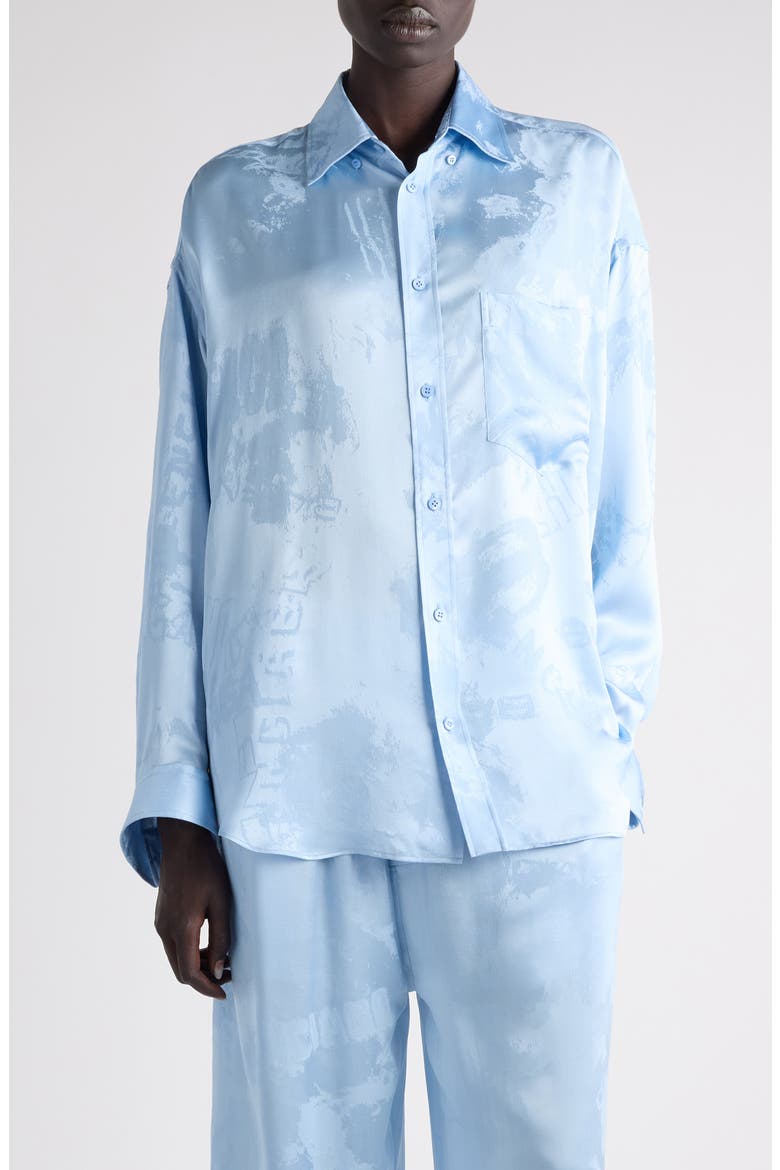 Washed Silk Cocoon Button-Up Shirt, Main, color, 5840 BABY BLUE