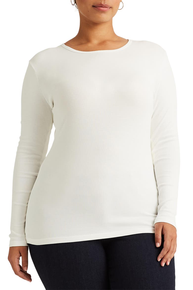 Long Sleeve Stretch Cotton Tee, Main, color, WHITE