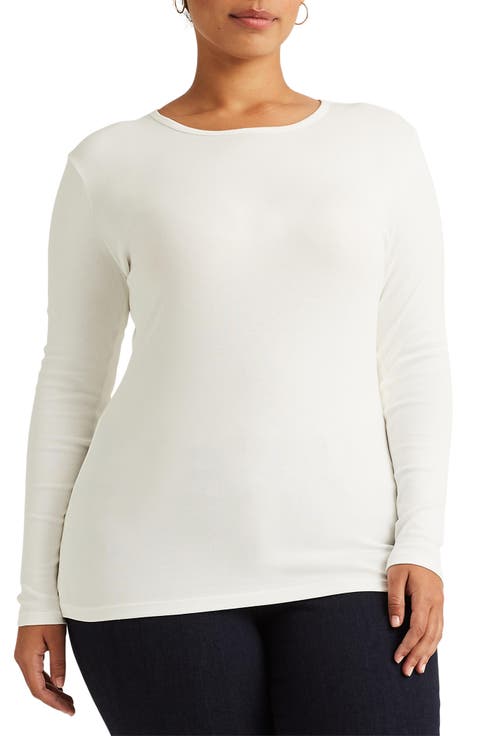 Long Sleeve Stretch Cotton Tee (Plus)