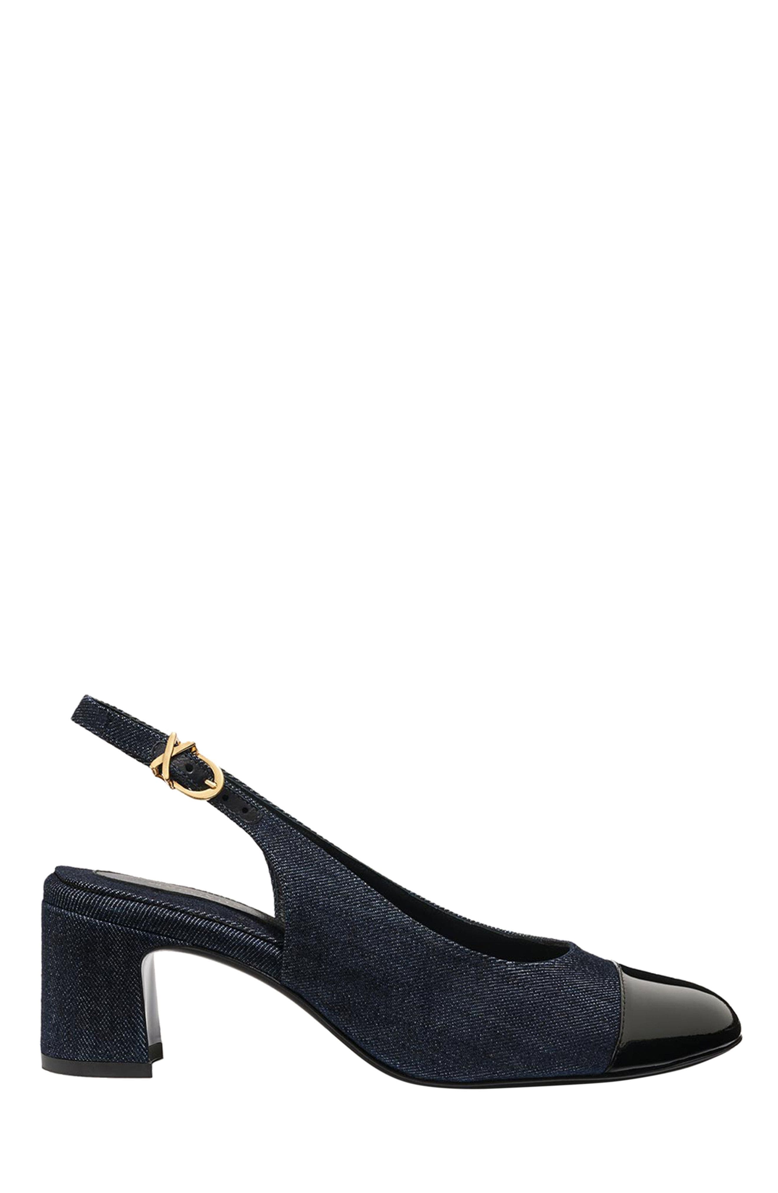 The Cap-Toe Cluny Slingback Pumps, Main, color, Indigo Denim and Patent