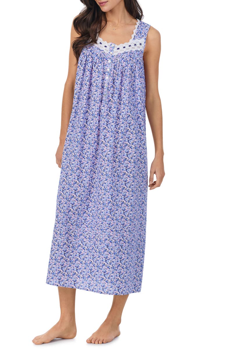 Eileen West Lace Trim Sleeveless Cotton Ballet Nightgown, Alternate, color, 