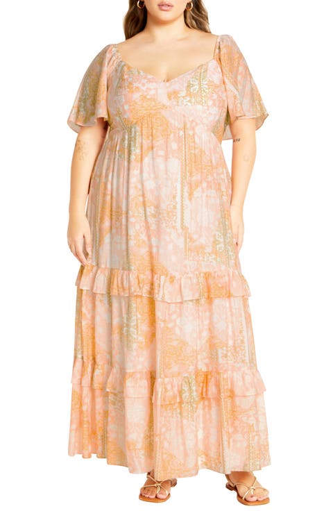 Marci Tiered Print Maxi Dress (Plus)