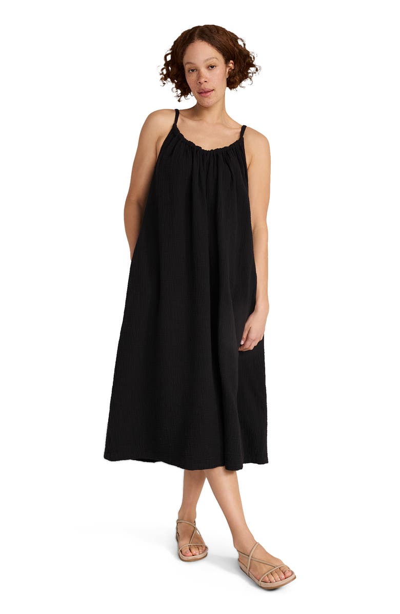 Haven Well Within Textured Cotton Gauze Flowy Midi Dress, Main, color, Black