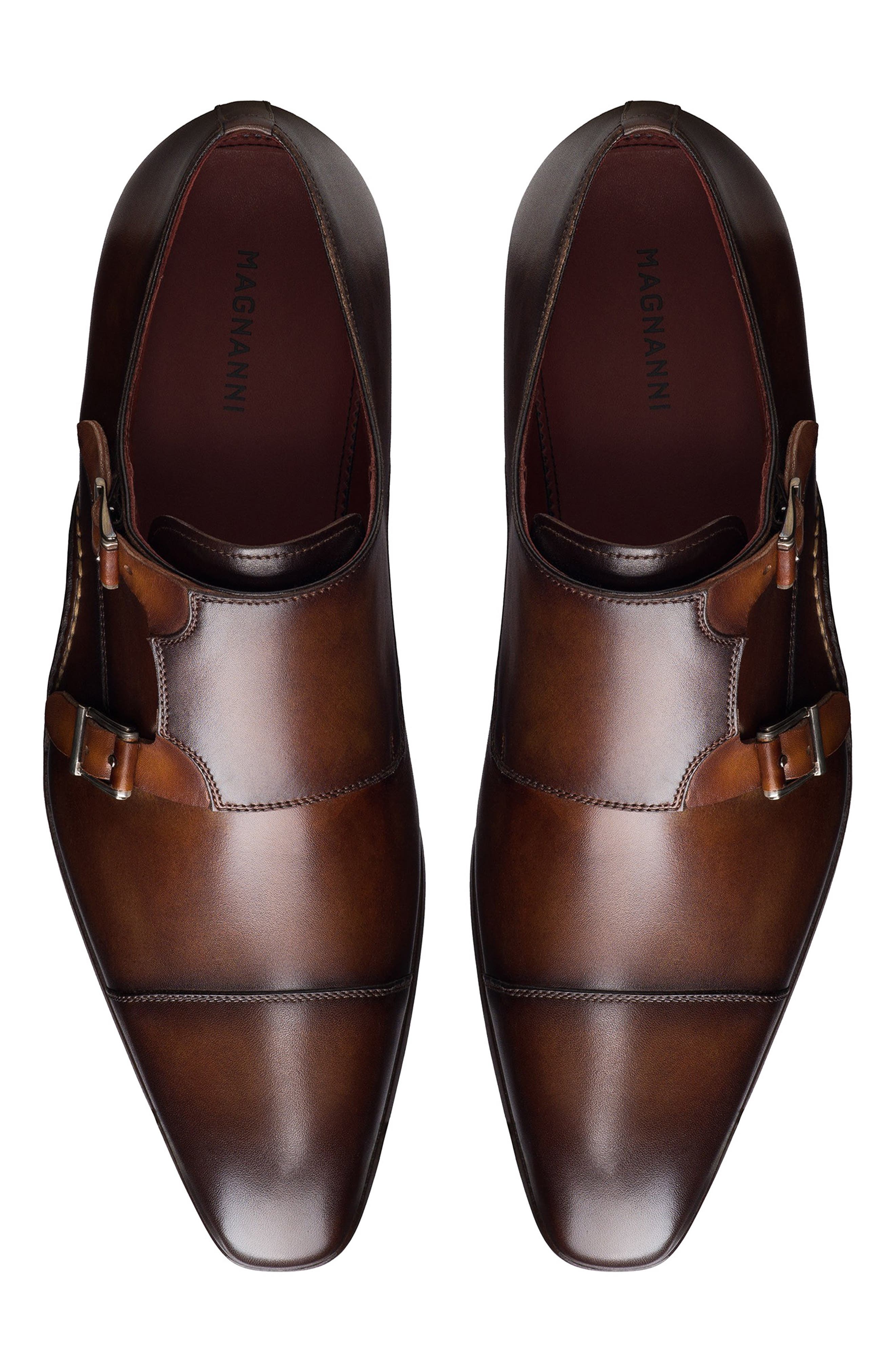 Magnanni Leros Cap Toe Double Monk Shoe, Alternate, color, Cuero