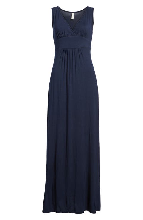 Loveappella V-Neck Jersey Maxi Dress (Regular & Petite)