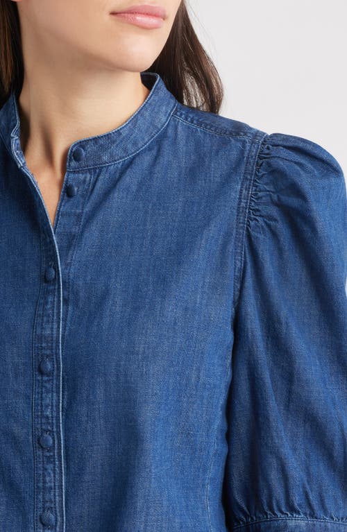 Madewell Denim Puff Sleeve Band Collar Shirt In Blue