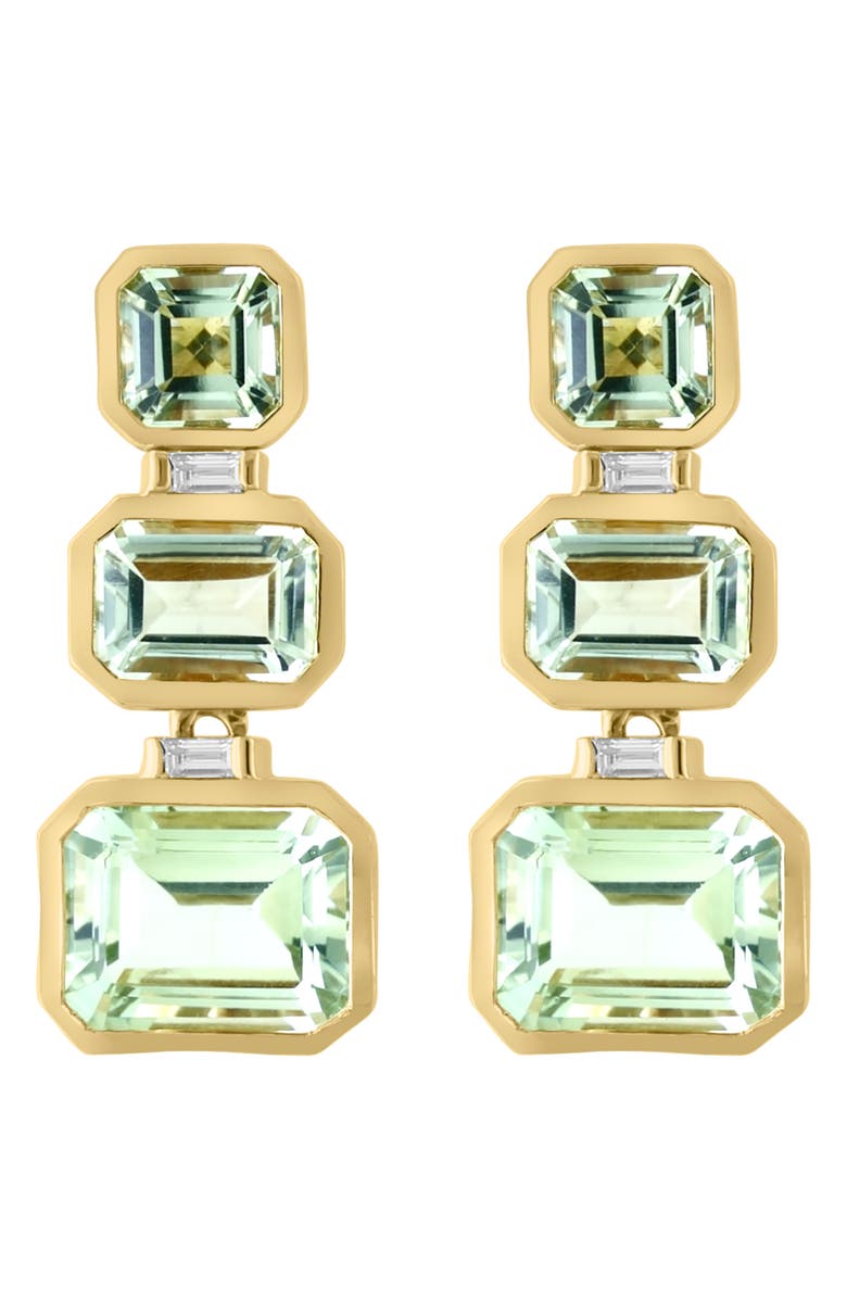 14K Yellow Gold Green Quartz & Diamond Drop Earrings - 0.11ct.