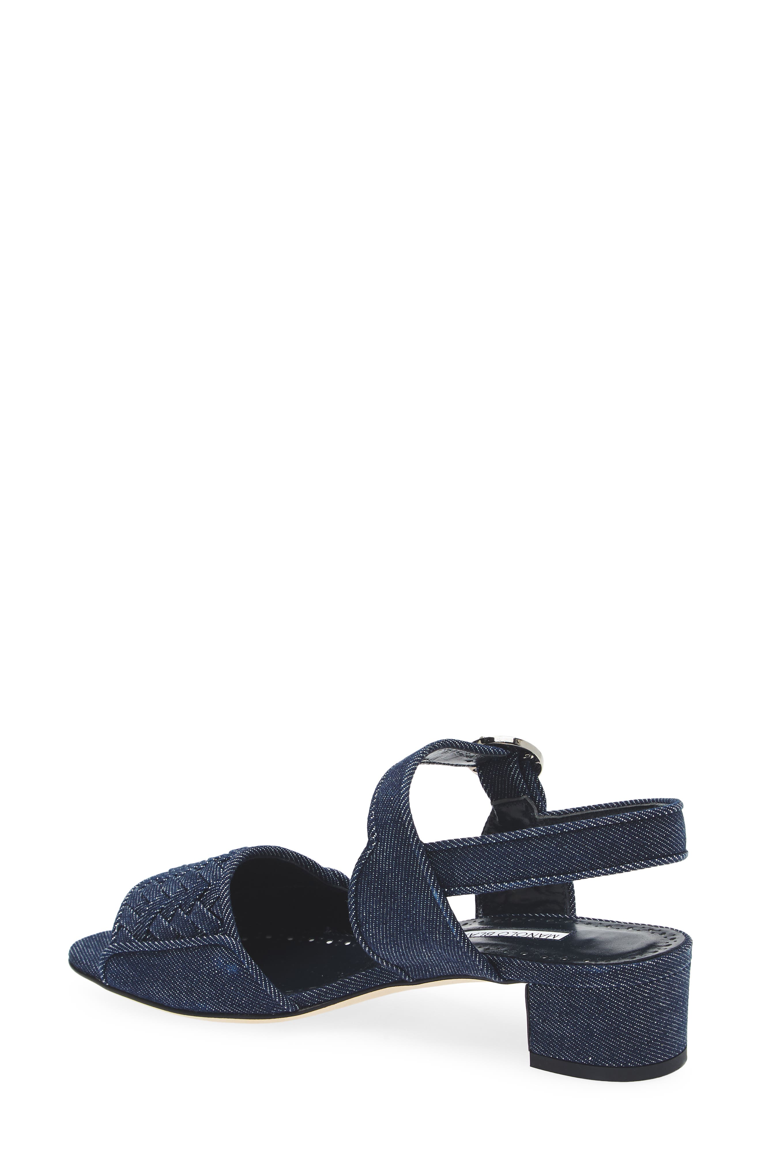 Manolo Blahnik Vibius Block Heel Slingback Sandal, Alternate, color, Dark Blue Chambray