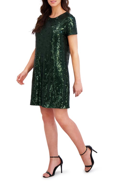 London Times Triangle Sequin Shift Dress In Green