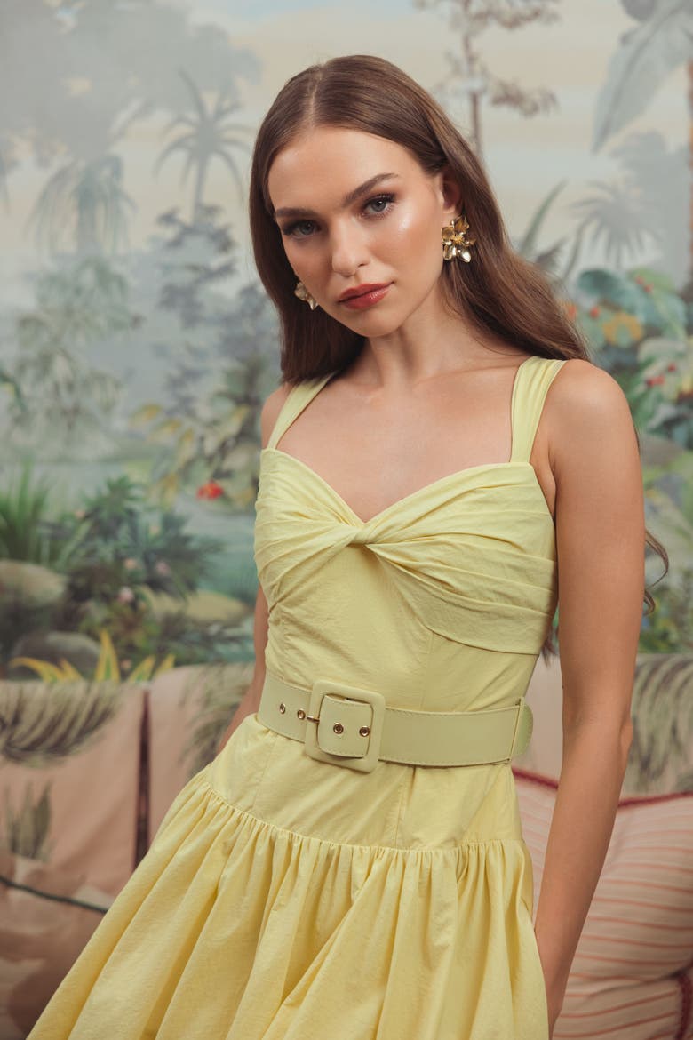 Sleeveless Faille A-Line Midi Dress With Belt, Alternate, color, Buttercup