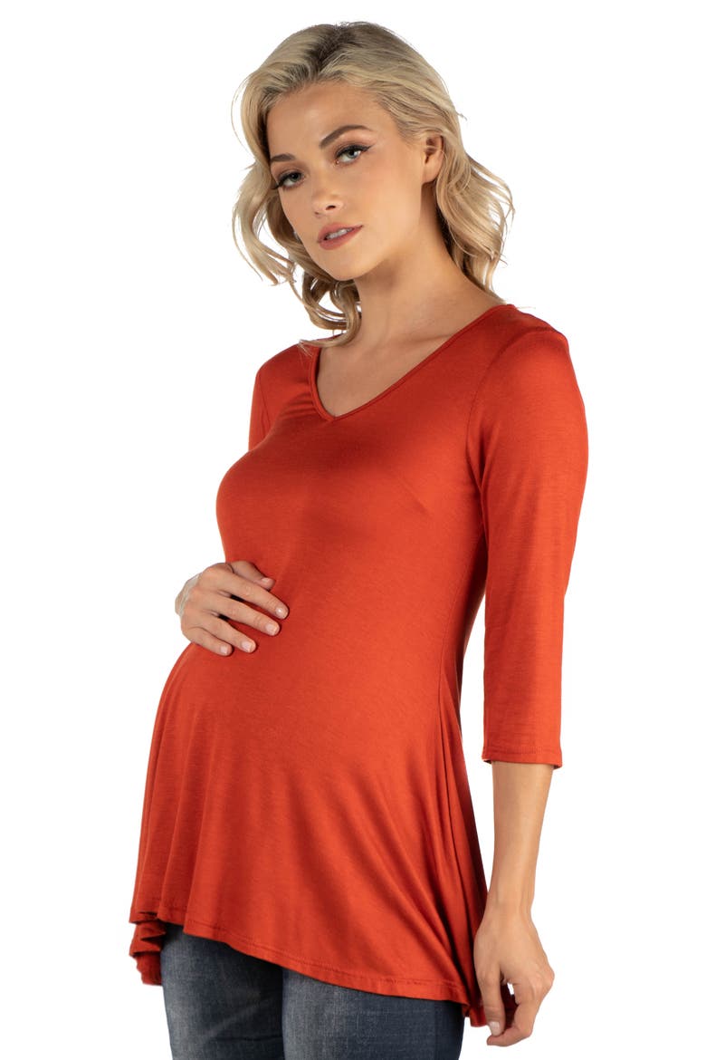 Three Quarter Sleeve V-neck Maternity Tunic Top, Alternate, color, Penny
