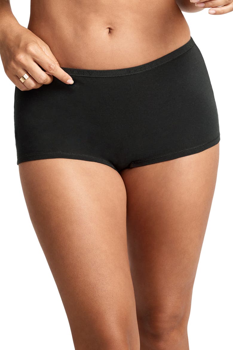 Womens Organic Cotton Stretch Boyshort, Main, color, Black