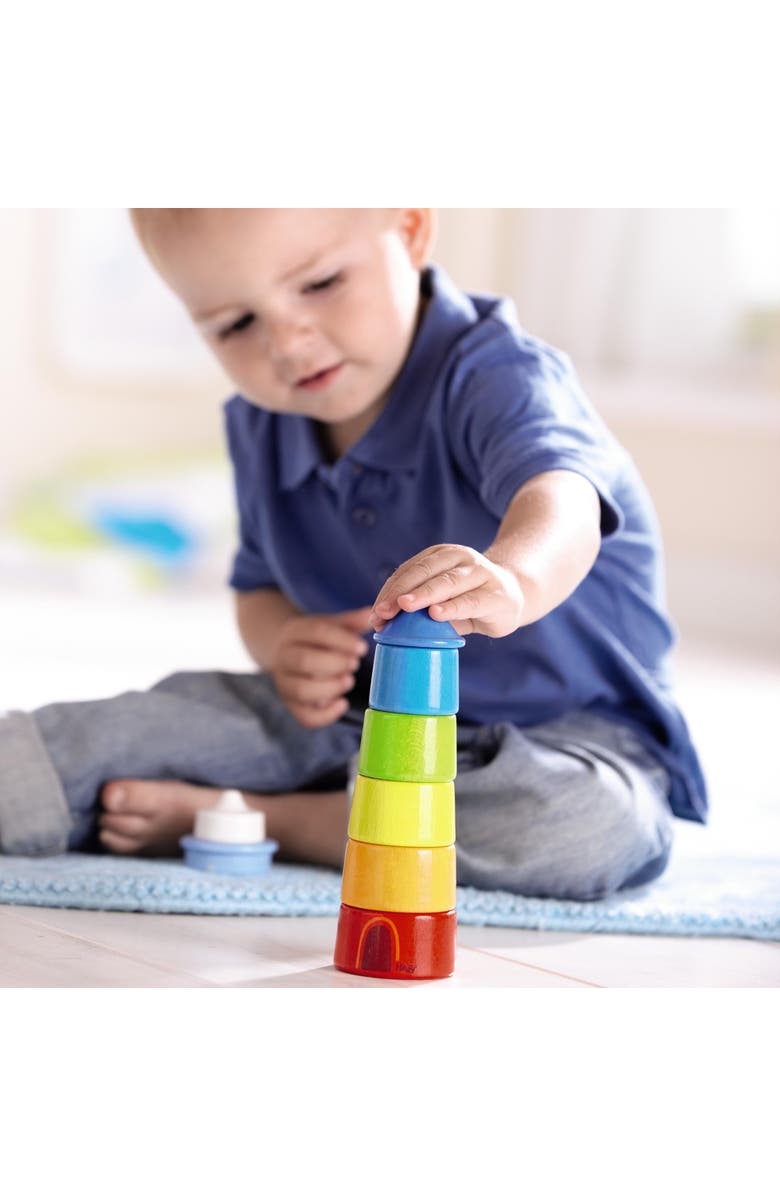 HABA Wooden Stacking Toy Rainbow Lighthouse, 8-Piece Building Blocks Set, Educational Wooden Toddler Toys for Motor Skills, Ages 1 and up, Alternate, color, Multi