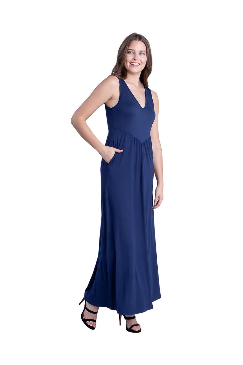 Sleeveless V-Neck Maxi Dress with Pocket Detail, Alternate, color, Navy