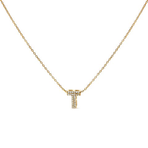 10K Gold Diamond Accent "A-Z" Initial Bubble Pendant Necklace