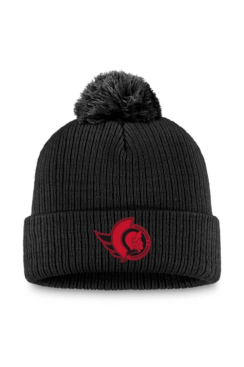 Women's Fanatics Black Ottawa Senators Cuffed Knit Hat with Pom, Main, color, Black