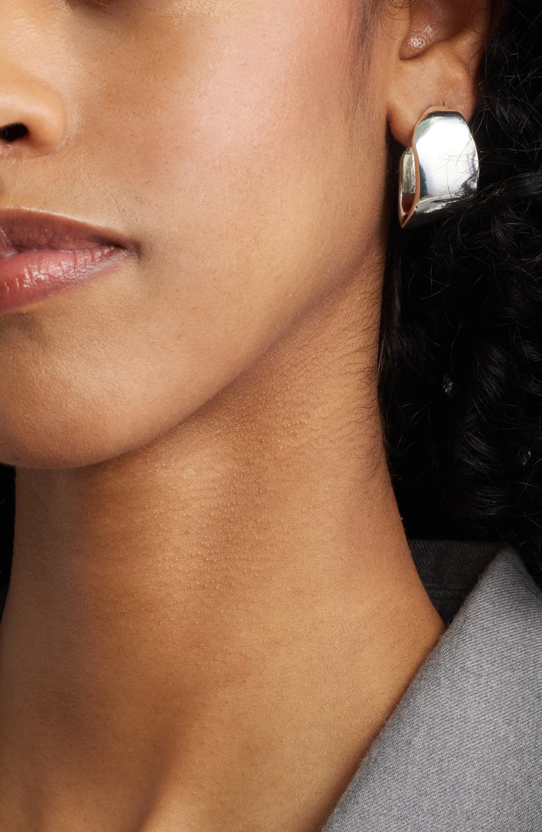 Open Edit Domed Geometric Hoop Earrings, Alternate, color, Silver