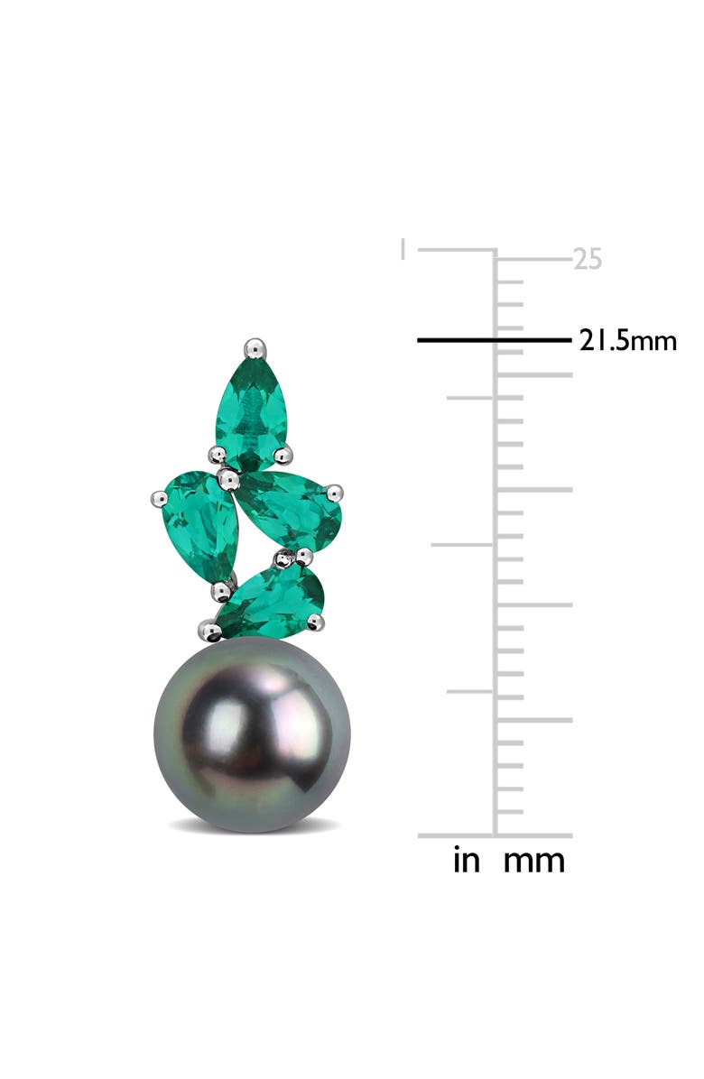 DELMAR 8-8.5mm Cultured Tahitian Pearl & Gemstone Cluster Earrings, Alternate, color, Green