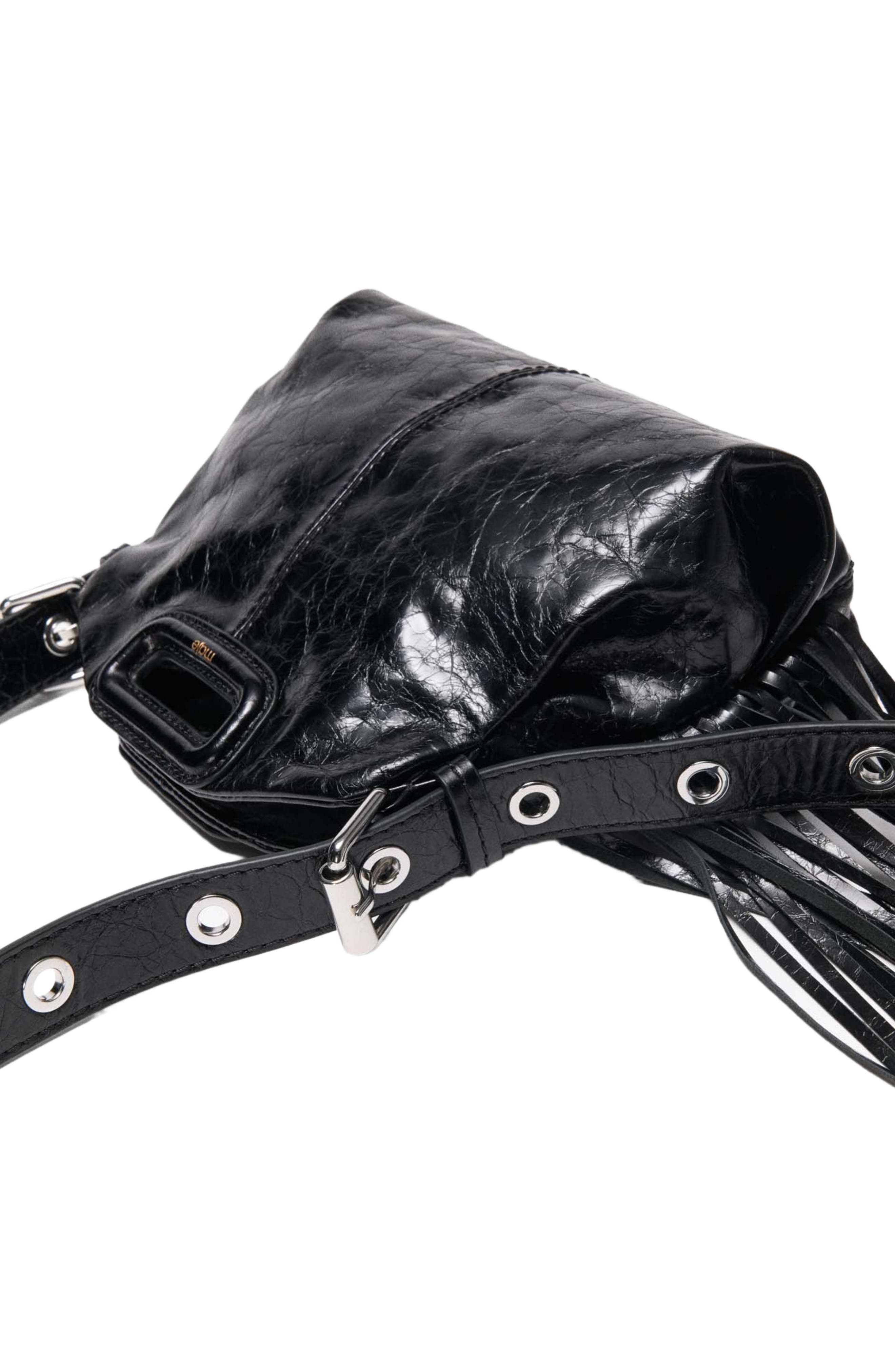 maje Miss M mini cracked leather bag, Alternate, color, Black