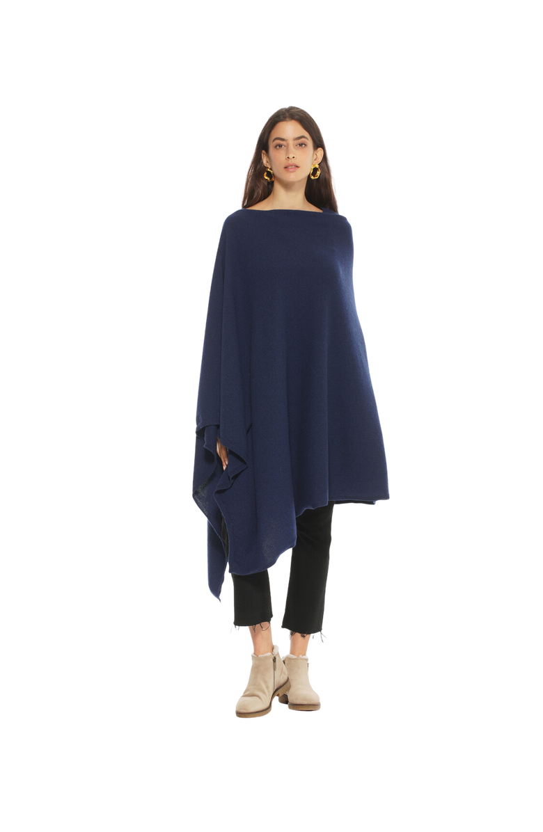 Monticelli Cashmere Pure Cashmere Long Poncho, Alternate, color, Melange Blue