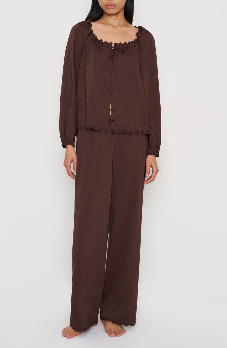Reformation Paloma Long Sleeve Pajamas, Main, color, Cafe