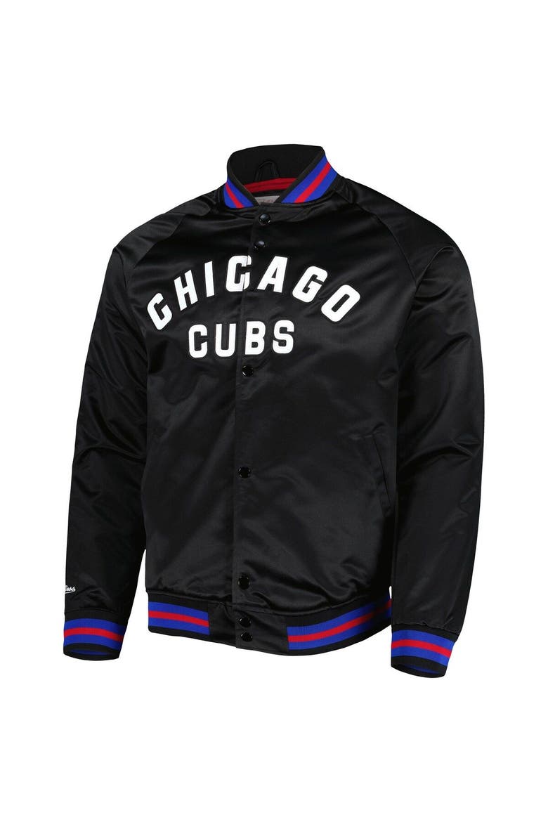 Men's Mitchell & Ness Black Chicago Cubs Satin Raglan Full-Snap Varsity Jacket, Alternate, color, Black