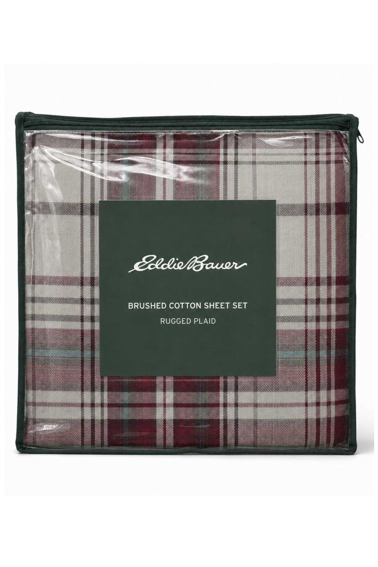 Rugged Plaid Flannel Sheet Set, Alternate, color, IVORY/ PURPLE/ WINE