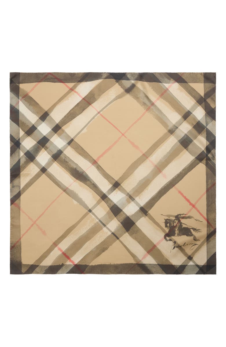 Burberry Check EKD Silk Twill Square Scarf, Main, color, Sand