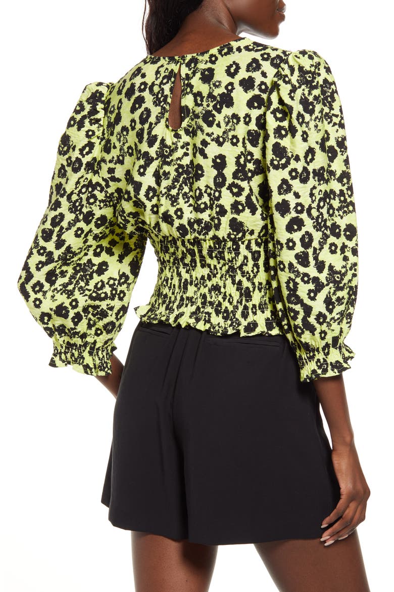 Balloon Sleeve Smocked Crop Top, Alternate, color, GREEN PUNCH FLORAL
