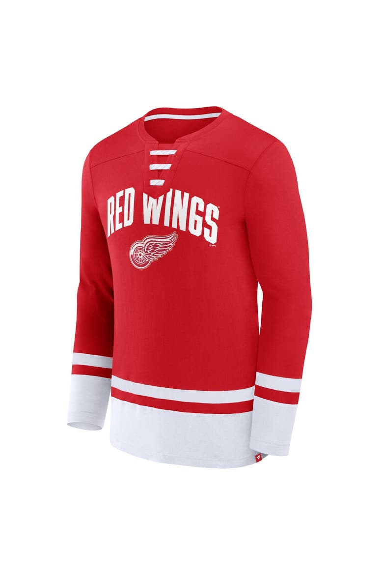 Men's Fanatics Branded Red Detroit Red Wings Back Pass Lace-Up Long Sleeve T-Shirt, Alternate, color, Red