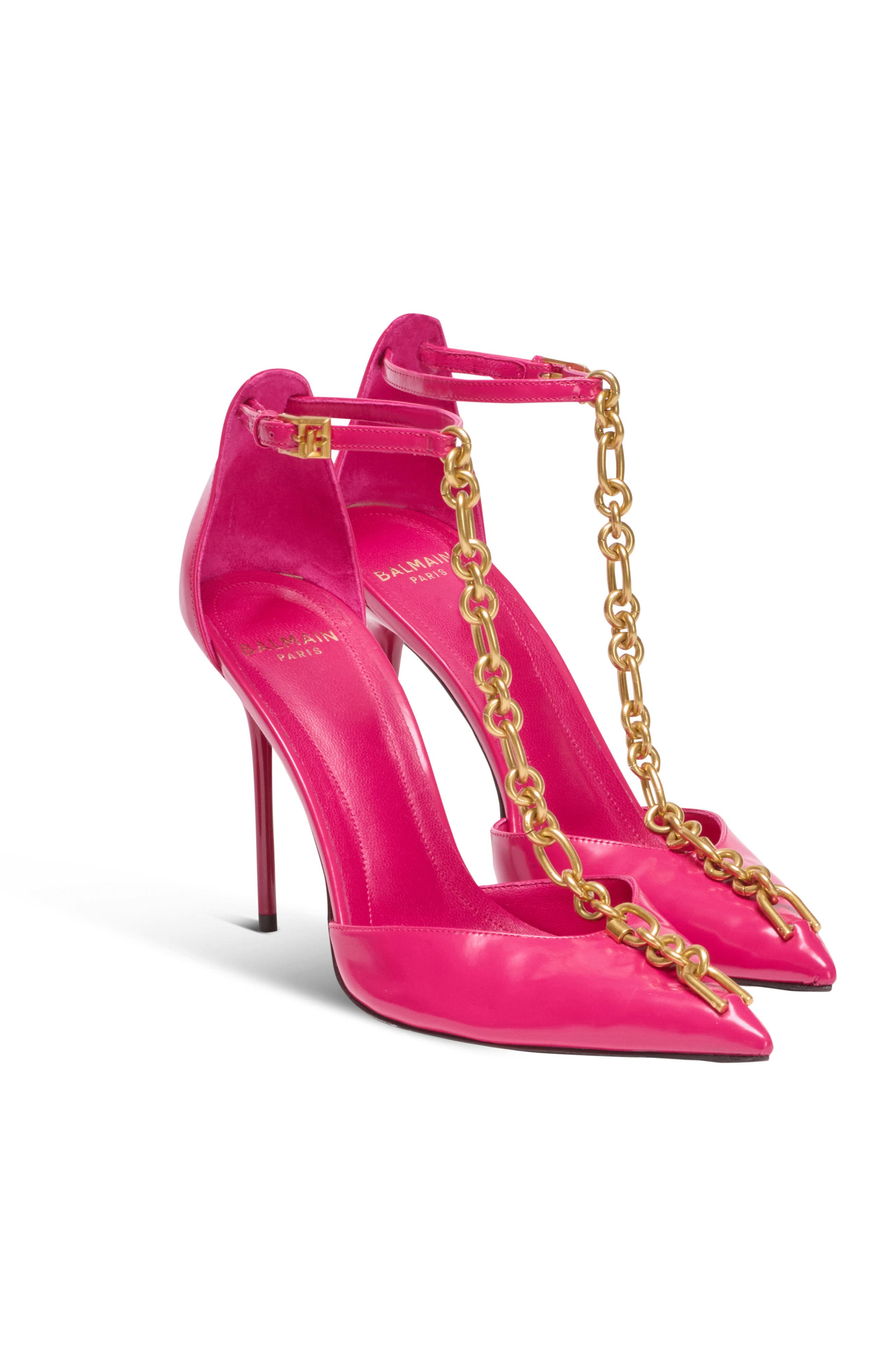 Balmain Sync patent leather stilettos, Main, color, Pink