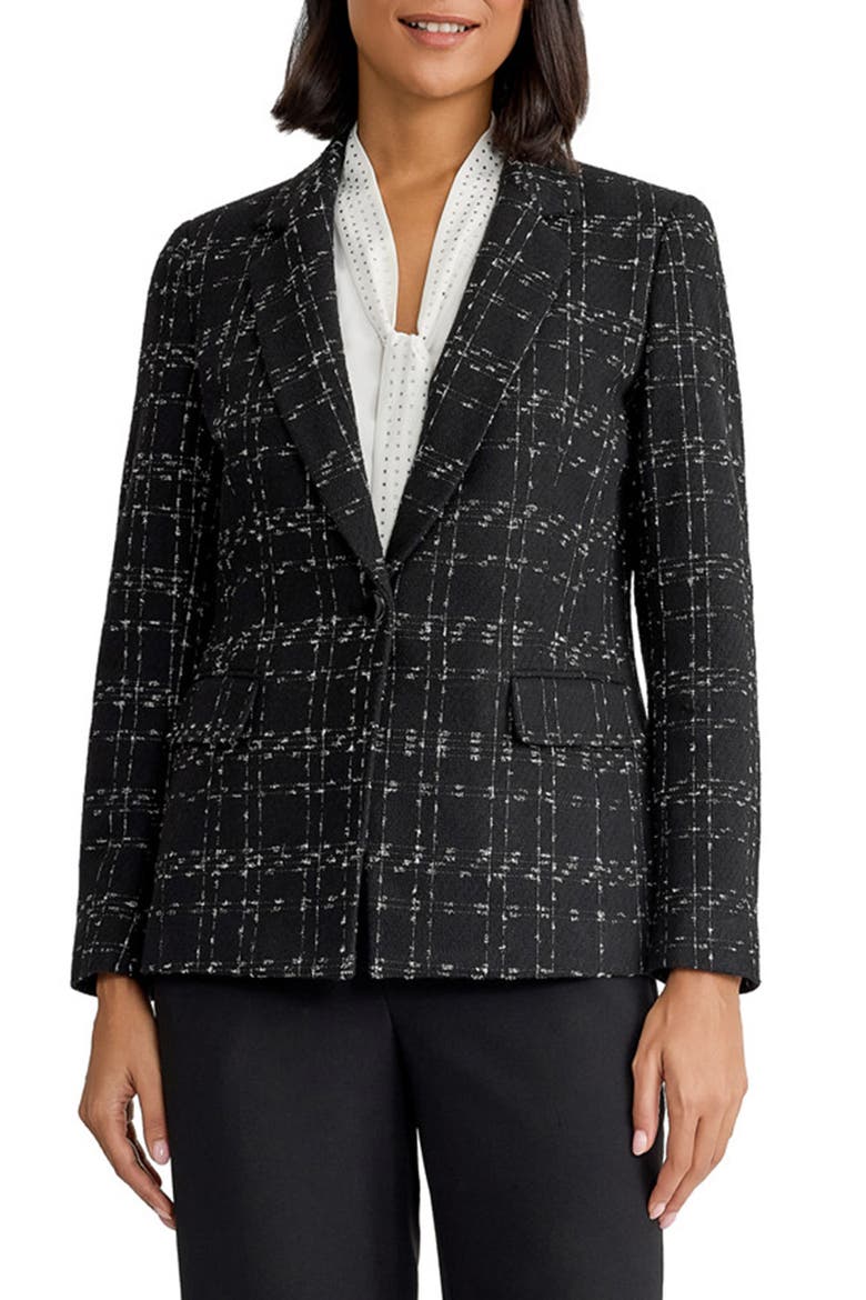 One-Button Plaid Blazer, Main, color, BLACK/ SILVER