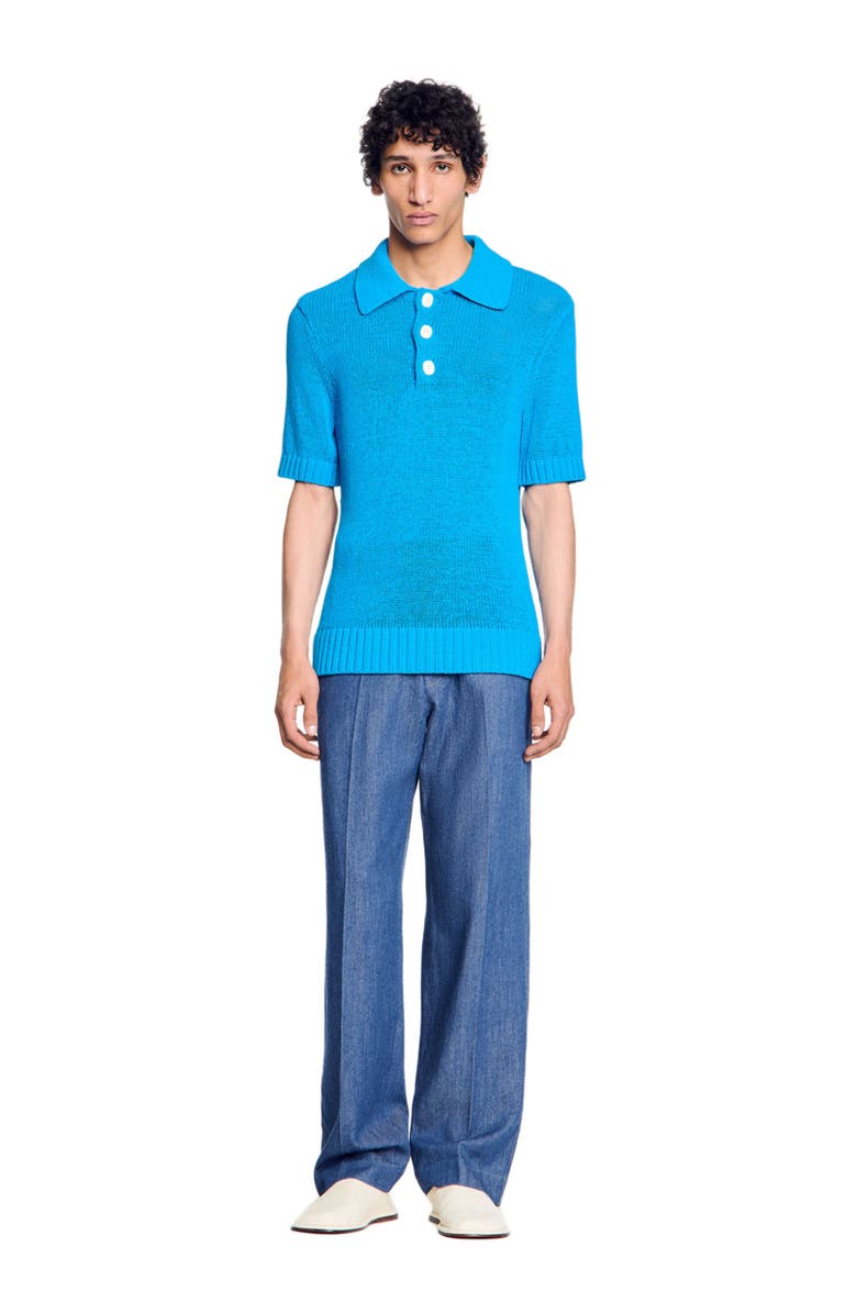 SANDRO Knit polo shirt, Alternate, color, Azur.
