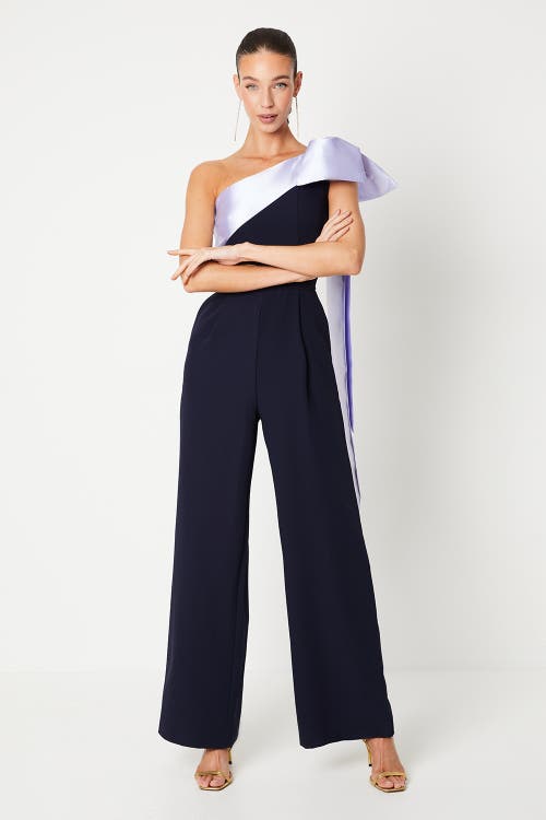 Coast Bow One Shoulder Wide Leg Jumpsuit In Blue